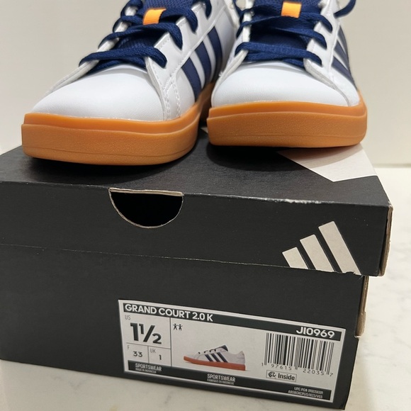 Adidas Kids' White and Navy Sneakers with Orange Accents - Picture 4 of 6